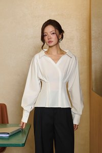 Lylith Crossover Pleated Shirt in Iconic White