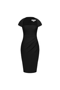 Nessa Padded Cap Sleeves Ruched Dress in Classic Black