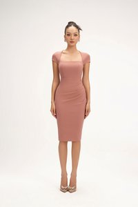 Nessa Padded Cap Sleeves Ruched Dress in Dusty Rose