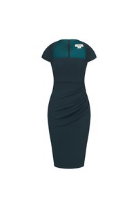 Nessa Padded Cap Sleeves Ruched Dress in Emerald Green