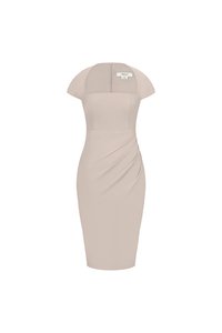Nessa Padded Cap Sleeves Ruched Dress in Stone