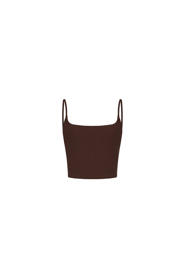 Clea Spaghetti Padded Crop Top in Chocolate