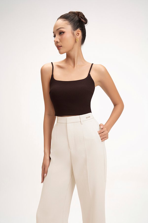 Clea Spaghetti Padded Crop Top in Chocolate