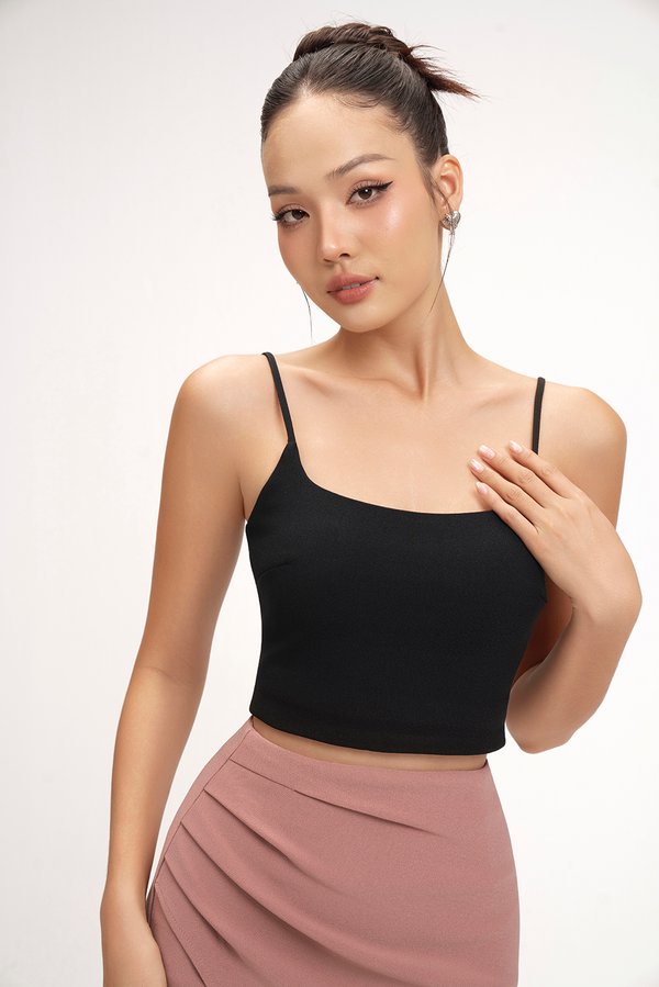 Clea Spaghetti Padded Crop Top in Classic Black