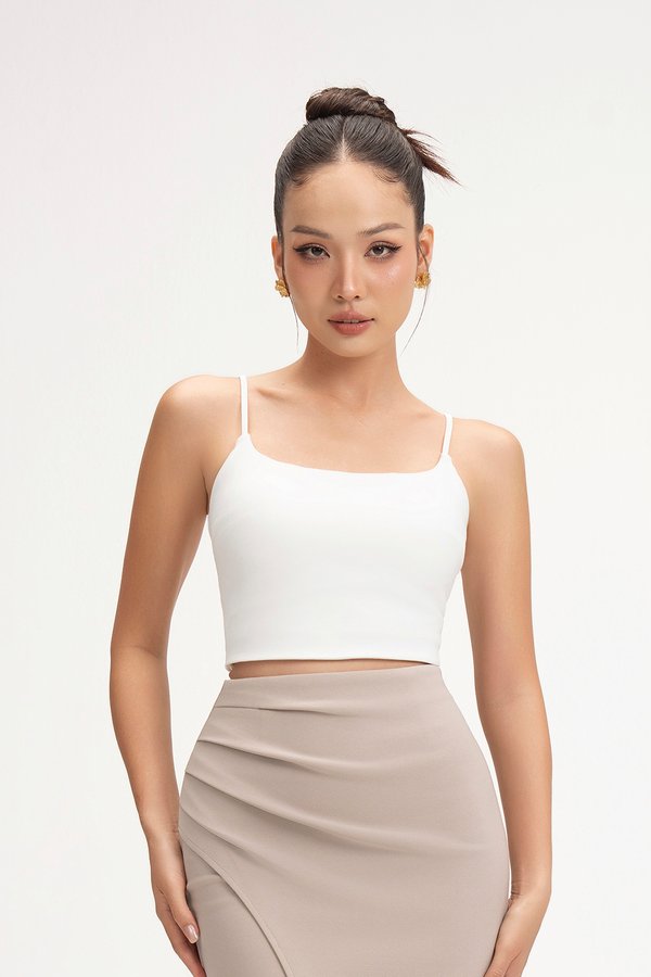 Clea Spaghetti Padded Crop Top in Iconic White