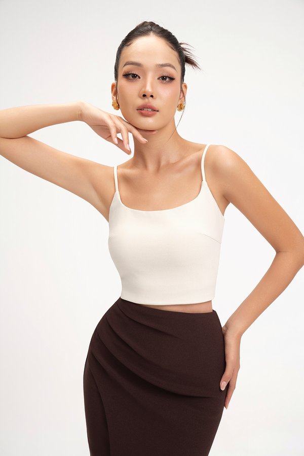Clea Spaghetti Padded Crop Top in Ivory