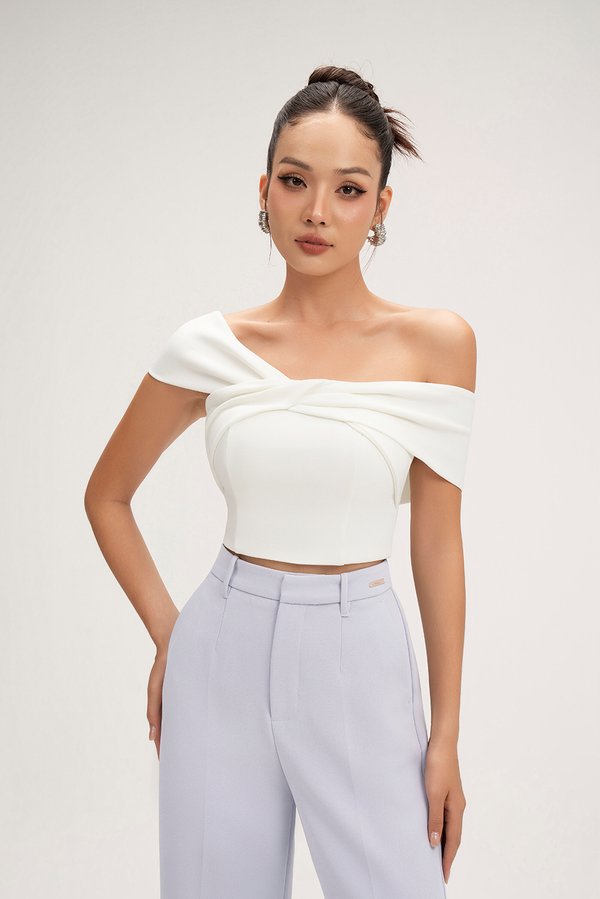 Elaine Padded Asymmetrical Twist Top in Iconic White