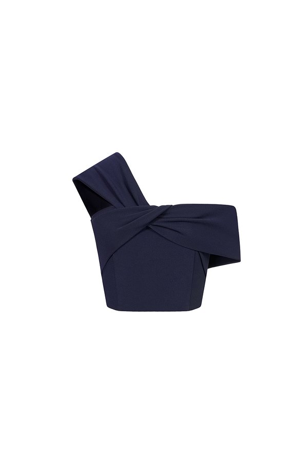 Elaine Padded Asymmetrical Twist Top in Navy Blue