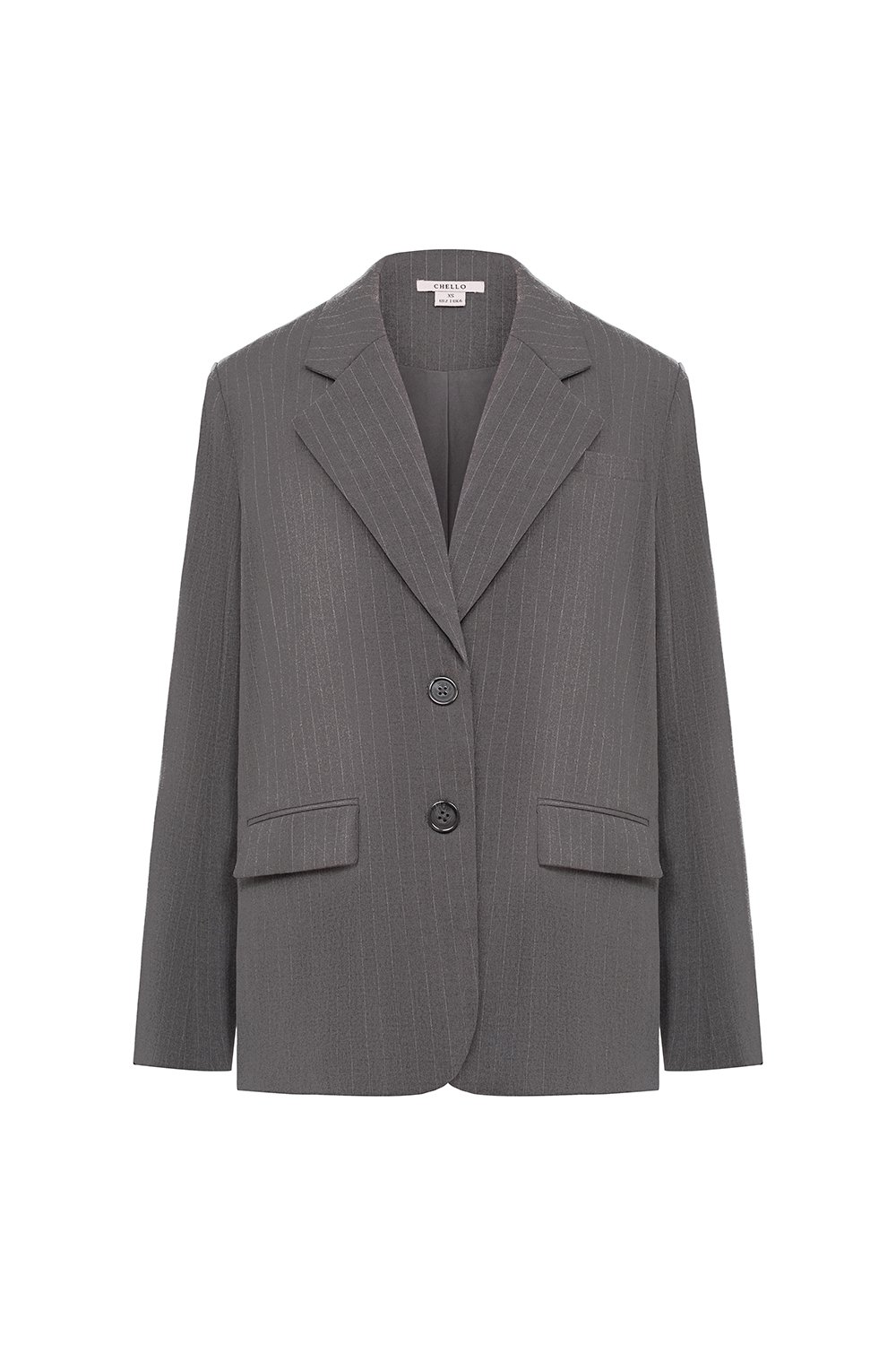 Andrea Oversized Pinstripe Straight Cut Blazer in Grey Pinstripe