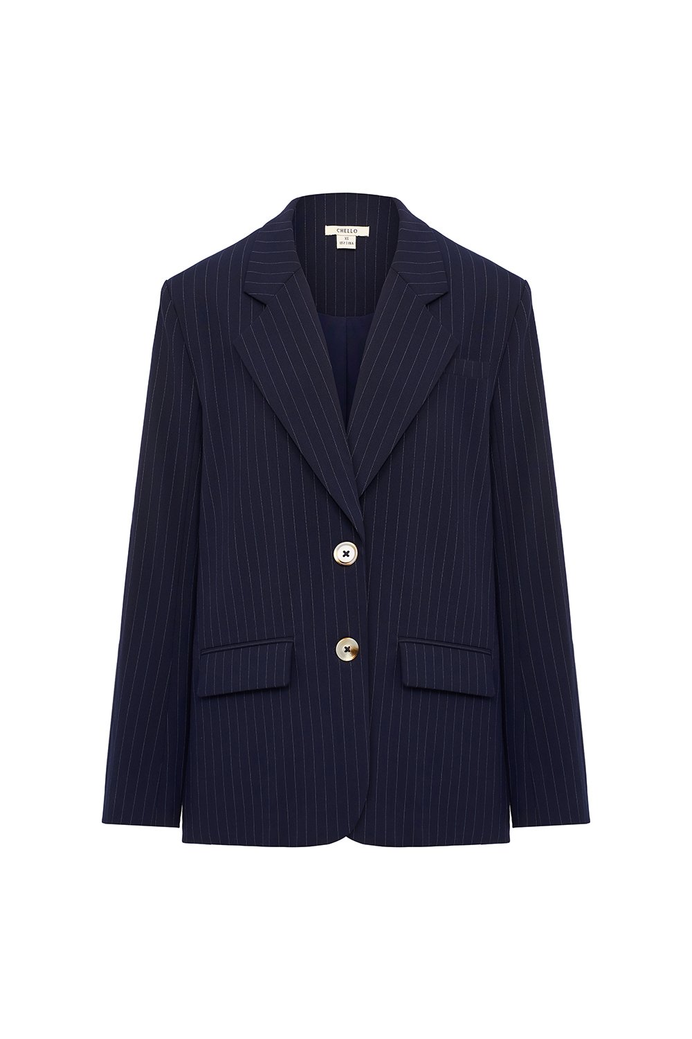 Andrea Oversized Pinstripe Straight Cut Blazer in Navy Pinstripe