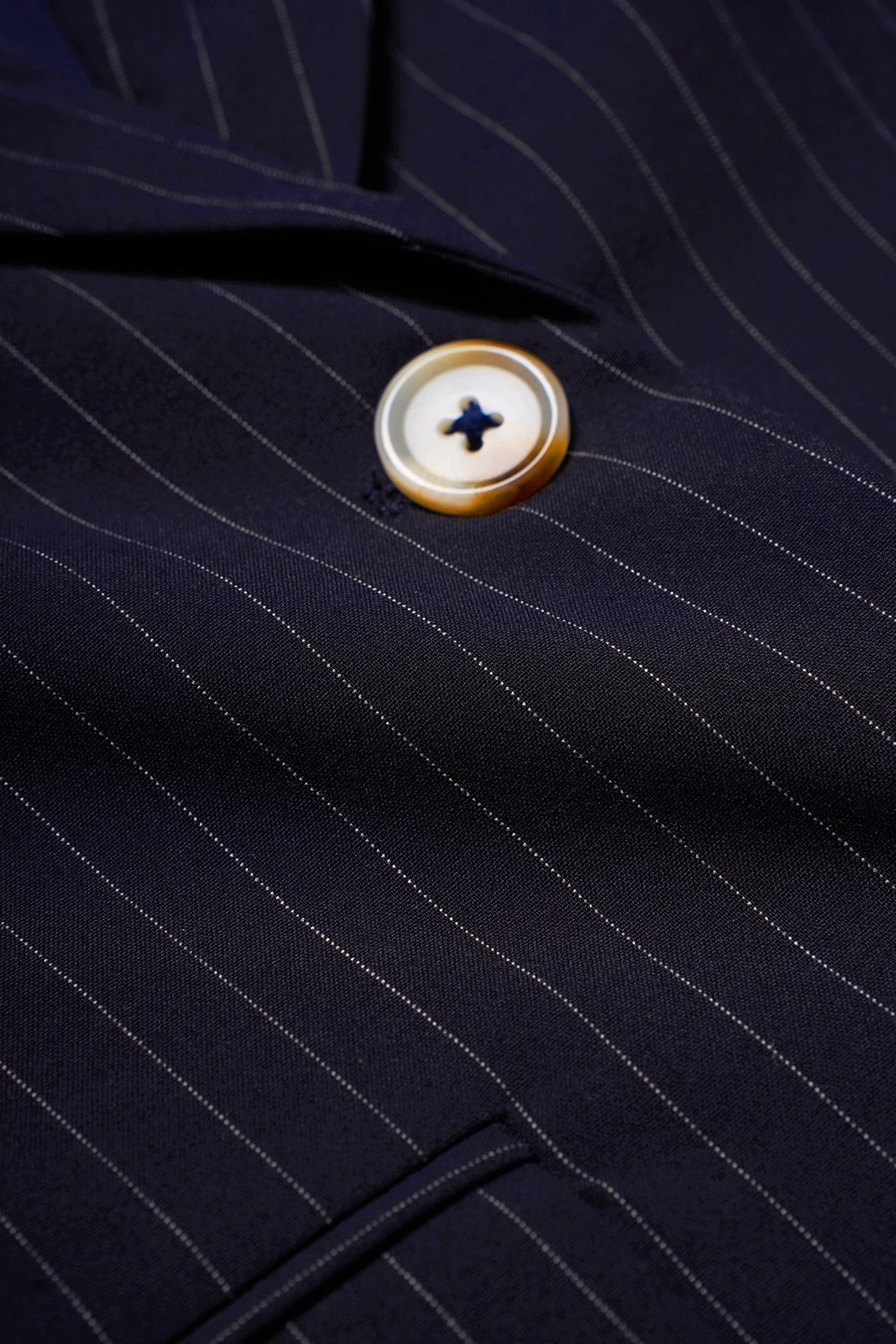 Andrea Oversized Pinstripe Straight Cut Blazer in Navy Pinstripe