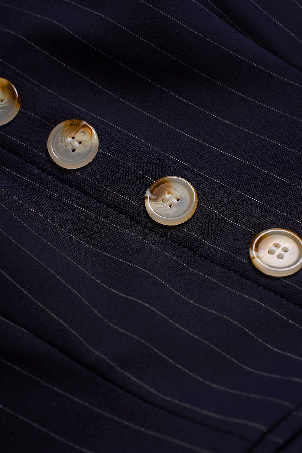 Clarinda Strappy Peplum Pencil Dress in Navy Pinstripe
