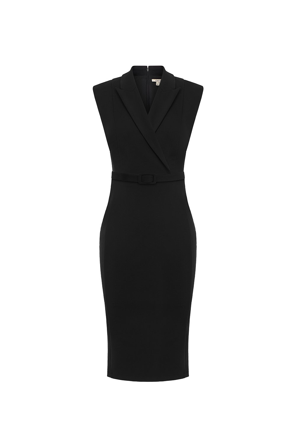 Colleen Tailored Belted Pencil Dress in Classic Black