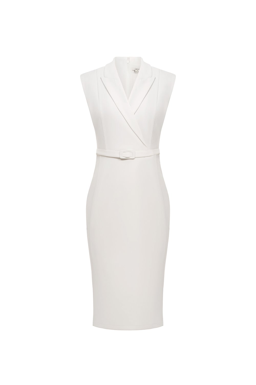 Colleen Tailored Belted Pencil Dress in Iconic White