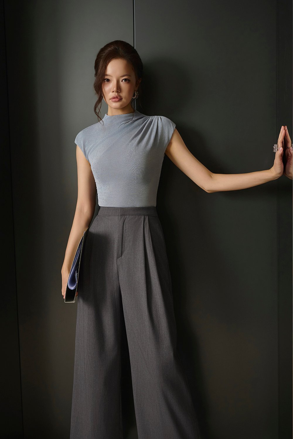 Emory Drape Cap Sleeves Top in Pale Bluish Grey