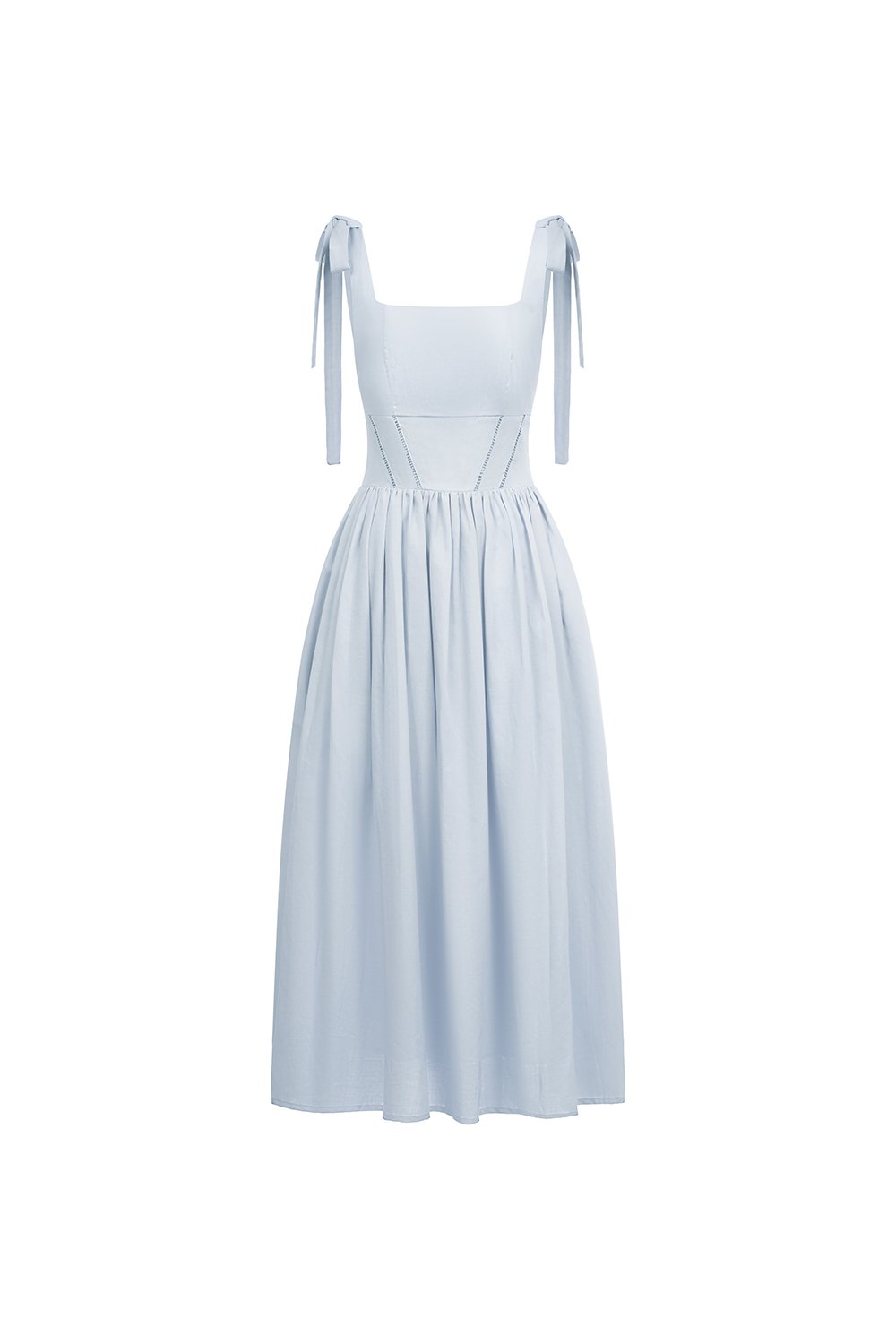 Helia Padded Ribbon Straps Midi Dress in Cloud Blue