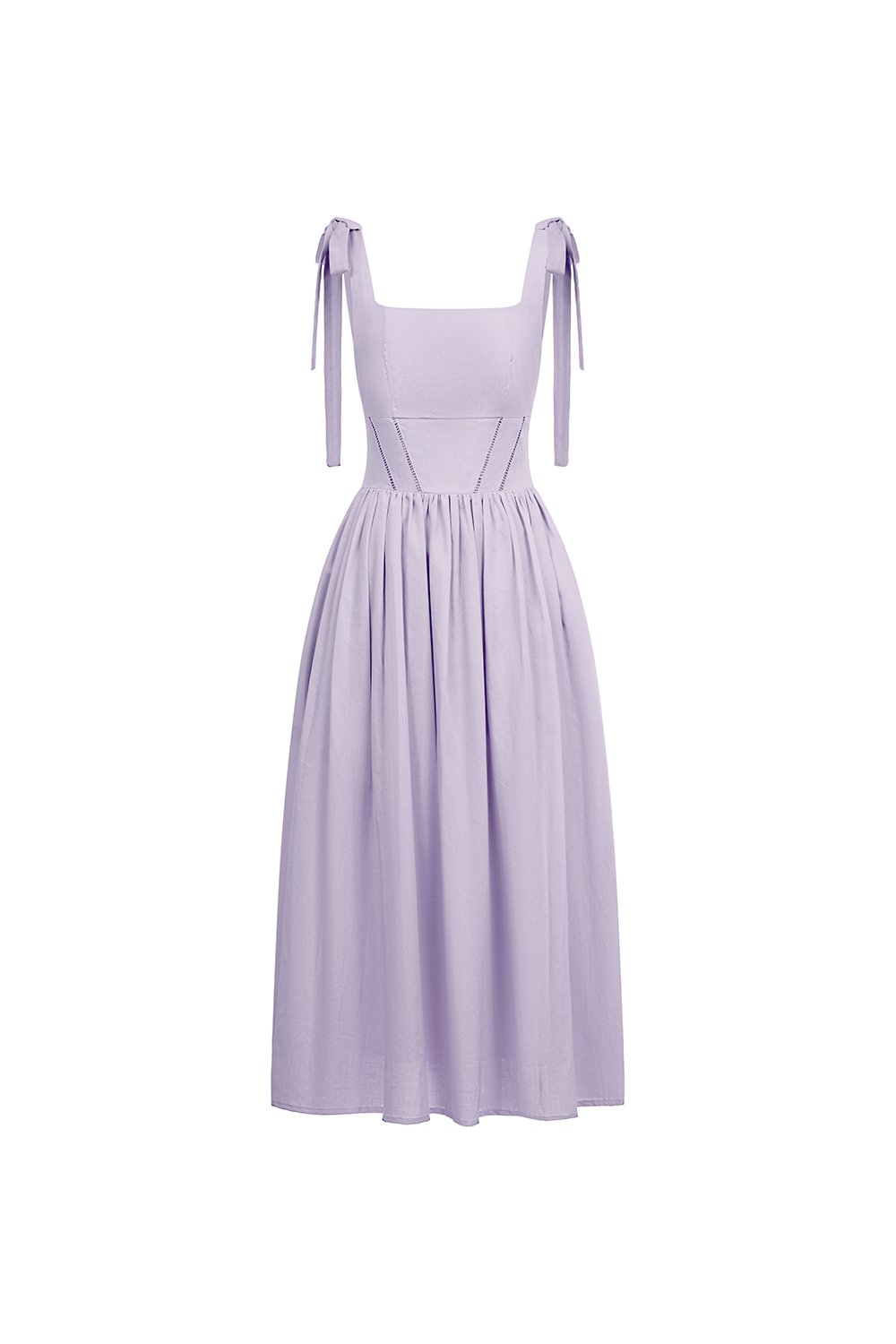Helia Padded Ribbon Straps Midi Dress in Dusty Lavender