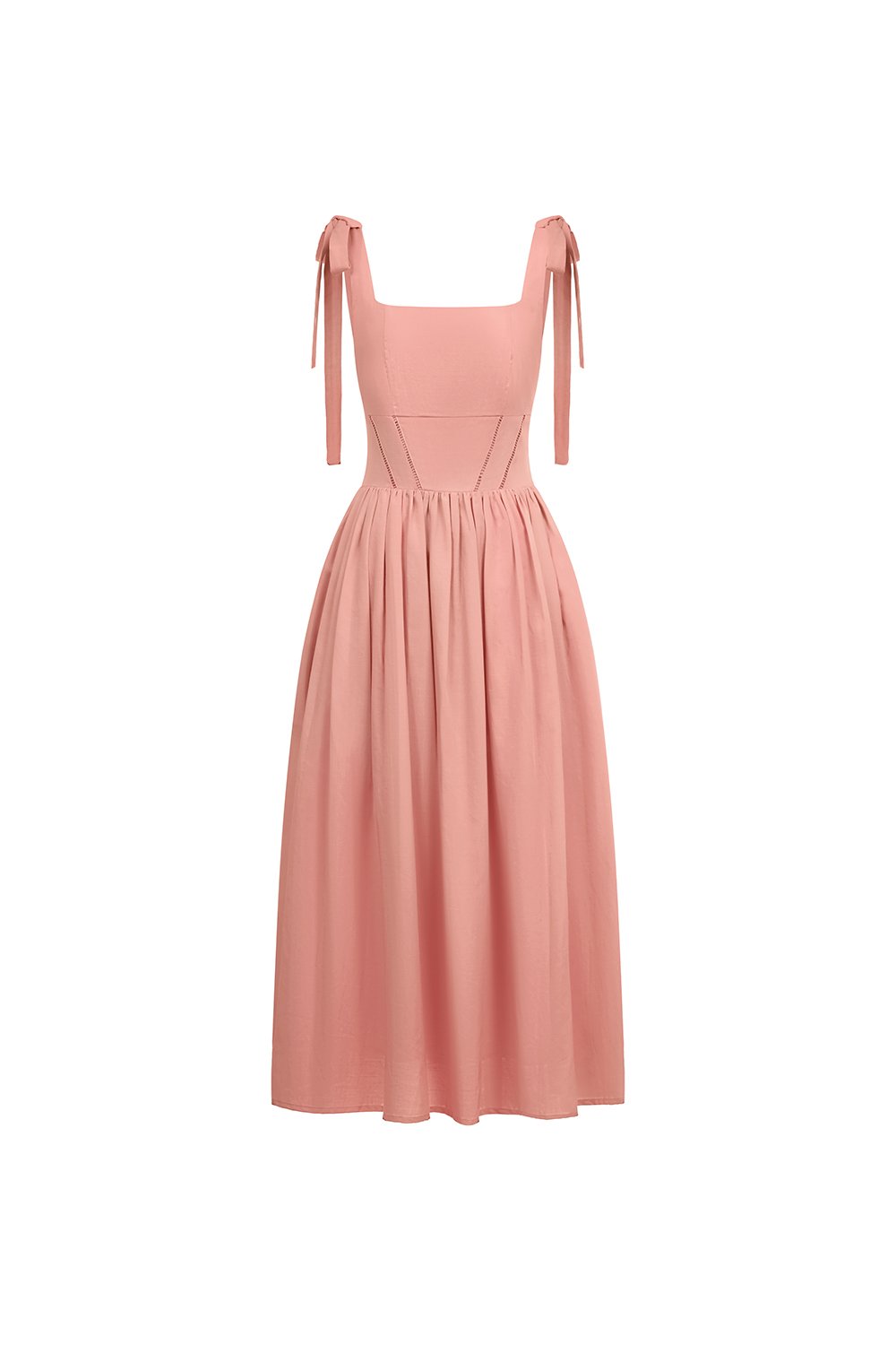 Helia Padded Ribbon Straps Midi Dress in Rose Bud