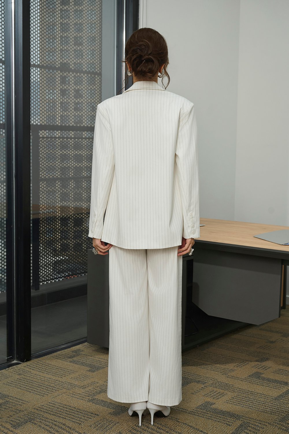 Jodin High Waist Pinstripe Pleated Wide Pants in Iconic White Pinstripe