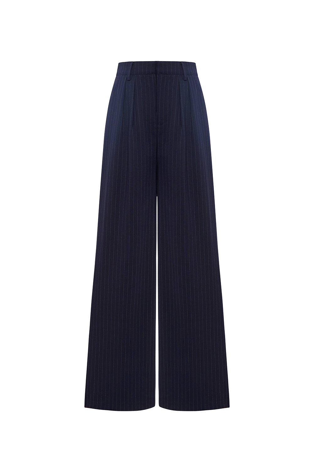 Jodin High Waist Pinstripe Pleated Wide Pants in Navy Pinstripe