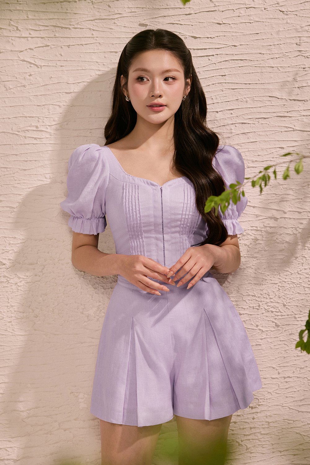 Riven High Waist Flare Shorts in Lavender