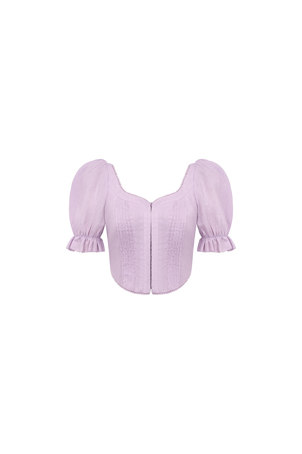 Riven V-Waist Puff Sleeves Pintuck Top in Lavender