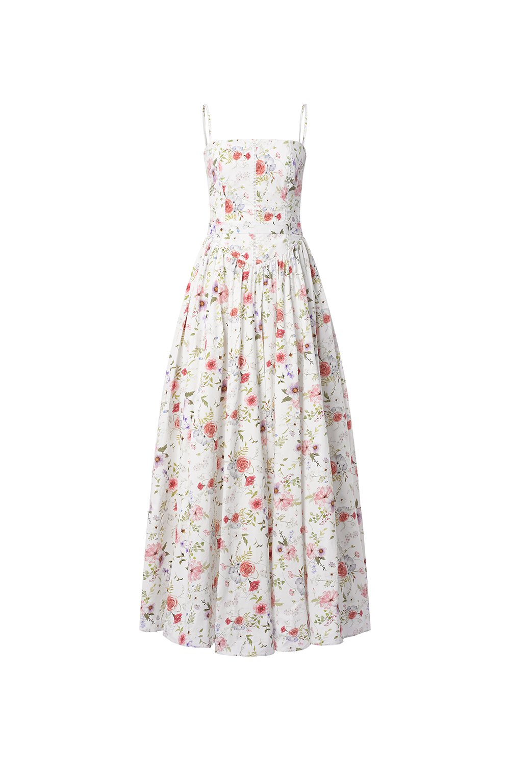 Sylvia Padded Strappy Flare V-Waist Maxi Dress in Rosewater Meadow