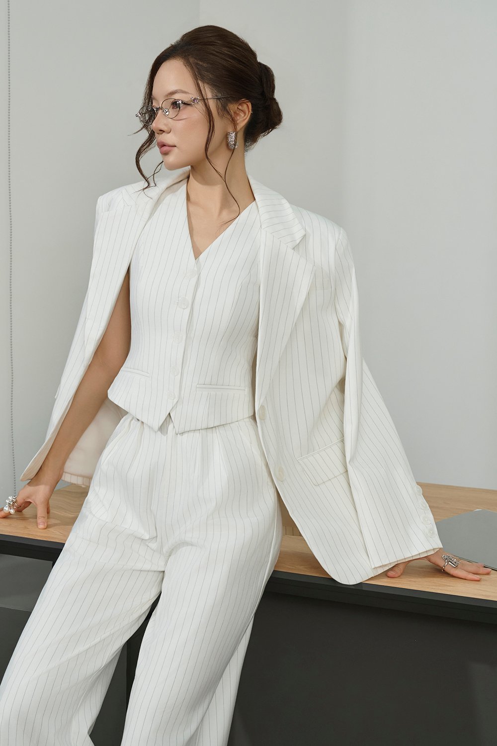 Victoria Pinstripe Vest Top in Iconic White Pinstripe