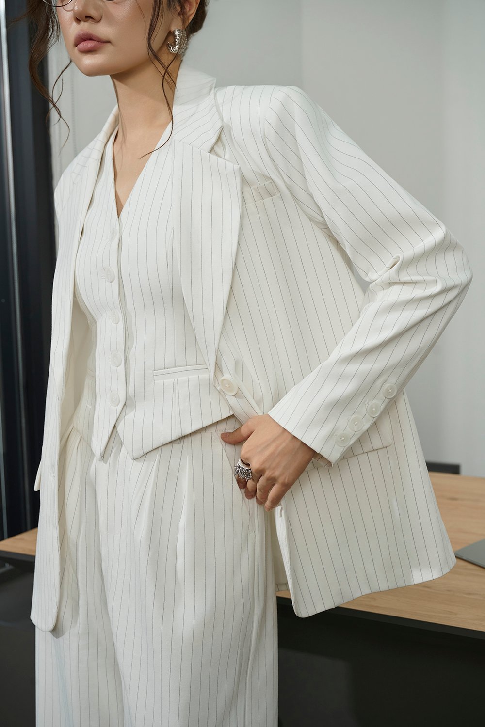 Victoria Pinstripe Vest Top in Iconic White Pinstripe