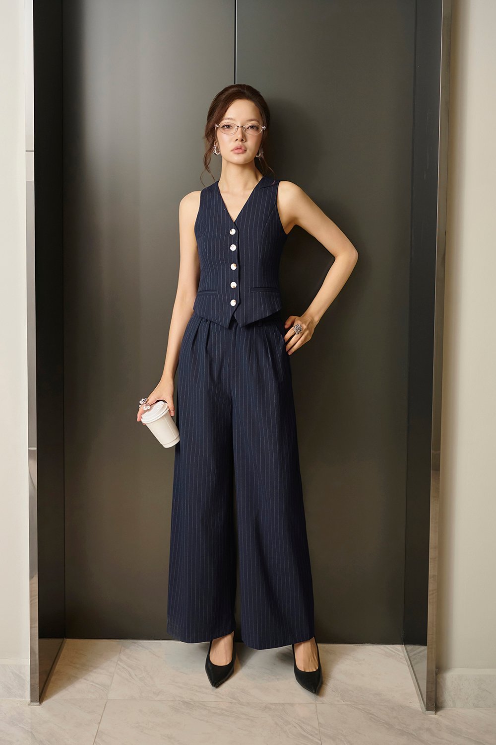 Victoria Pinstripe Vest Top in Navy Pinstripe