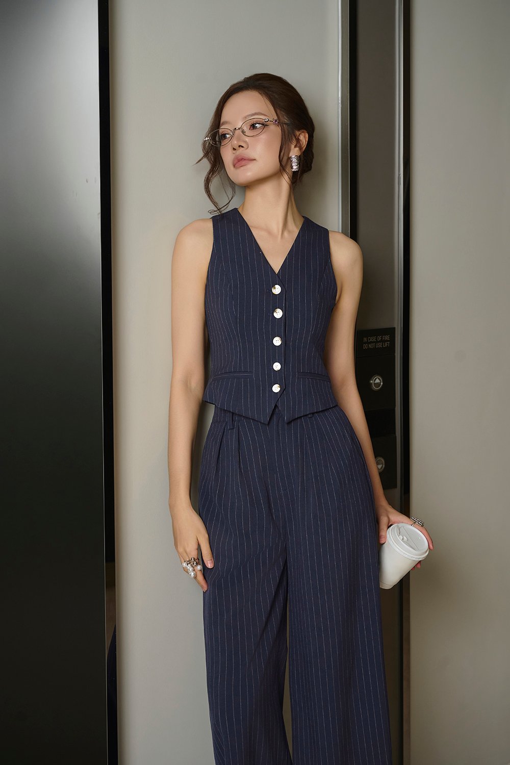 Victoria Pinstripe Vest Top in Navy Pinstripe