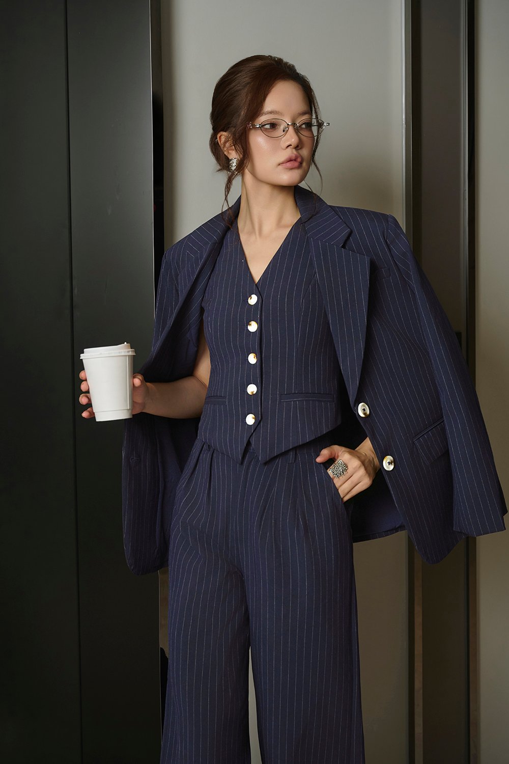 Victoria Pinstripe Vest Top in Navy Pinstripe