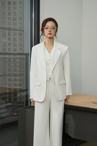 Andrea Oversized Pinstripe Straight Cut Blazer in Iconic White Pinstripe