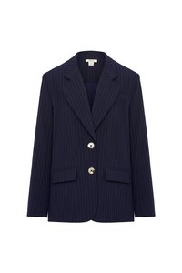 Andrea Oversized Pinstripe Straight Cut Blazer in Navy Pinstripe