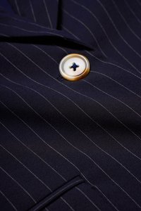 Andrea Oversized Pinstripe Straight Cut Blazer in Navy Pinstripe