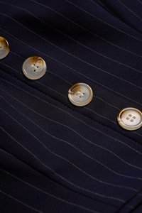 Clarinda Strappy Peplum Pencil Dress in Navy Pinstripe