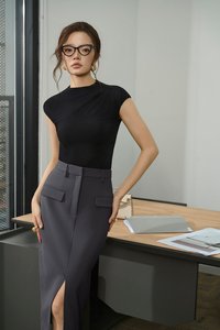 Emory Drape Cap Sleeves Top in Classic Black