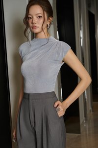 Emory Drape Cap Sleeves Top in Pale Bluish Grey