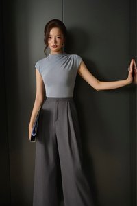 Emory Drape Cap Sleeves Top in Pale Bluish Grey