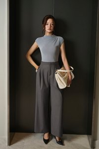 Emory Drape Cap Sleeves Top in Pale Bluish Grey