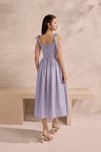 Helia Padded Ribbon Straps Midi Dress in Dusty Lavender