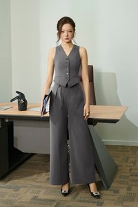 Jodin High Waist Pinstripe Pleated Wide Pants in Grey Pinstripe