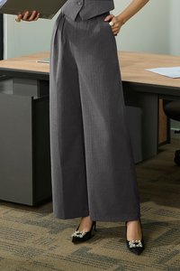 Jodin High Waist Pinstripe Pleated Wide Pants in Grey Pinstripe