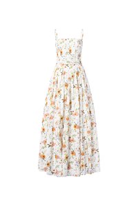 Sylvia Padded Strappy Flare V-Waist Maxi Dress in Sunrise Meadow