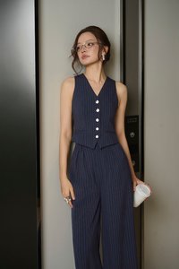 Victoria Pinstripe Vest Top in Navy Pinstripe