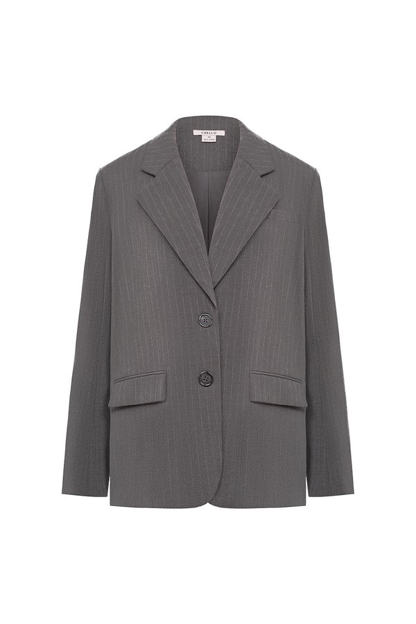 Andrea Oversized Pinstripe Straight Cut Blazer in Grey Pinstripe
