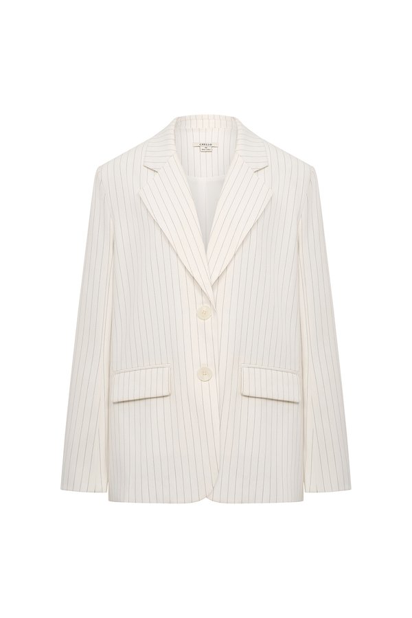 Andrea Oversized Pinstripe Straight Cut Blazer in Iconic White Pinstripe