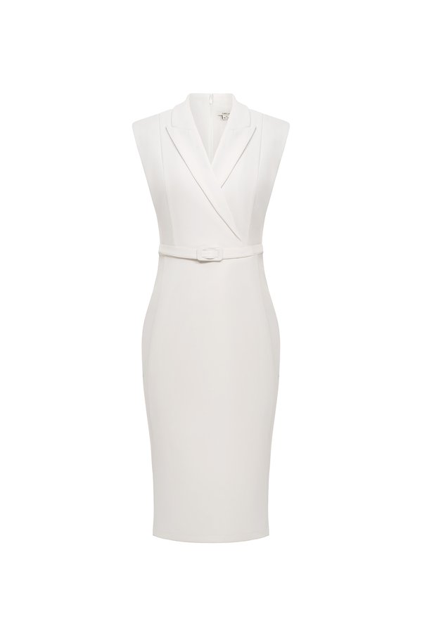Colleen Tailored Belted Pencil Dress in Iconic White