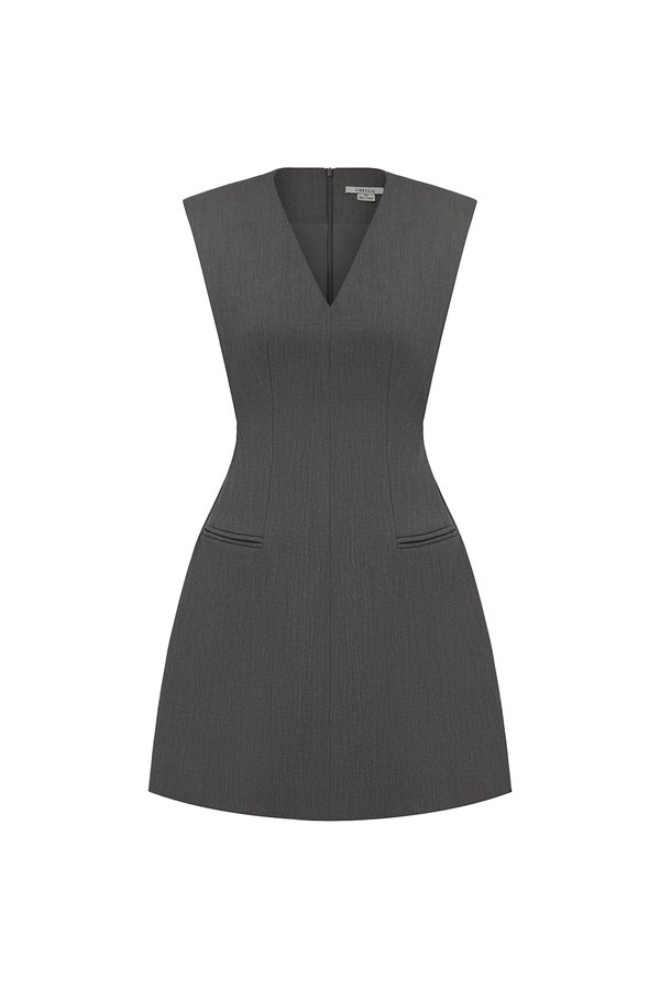 Ellin V-Neck Mini Dress in Bespoke Grey
