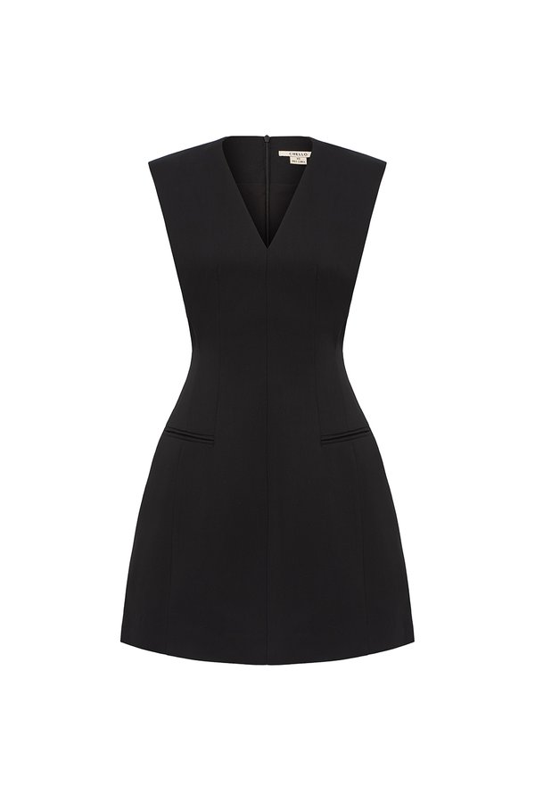 Ellin V-Neck Mini Dress in Classic Black